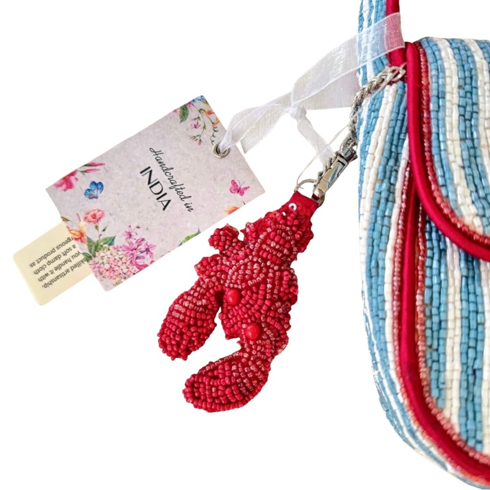 Beaded Lobster Shoulder Bag + Red Lobster Charm | NWT | Preppy Coastal Summer - Picture 5 of 7